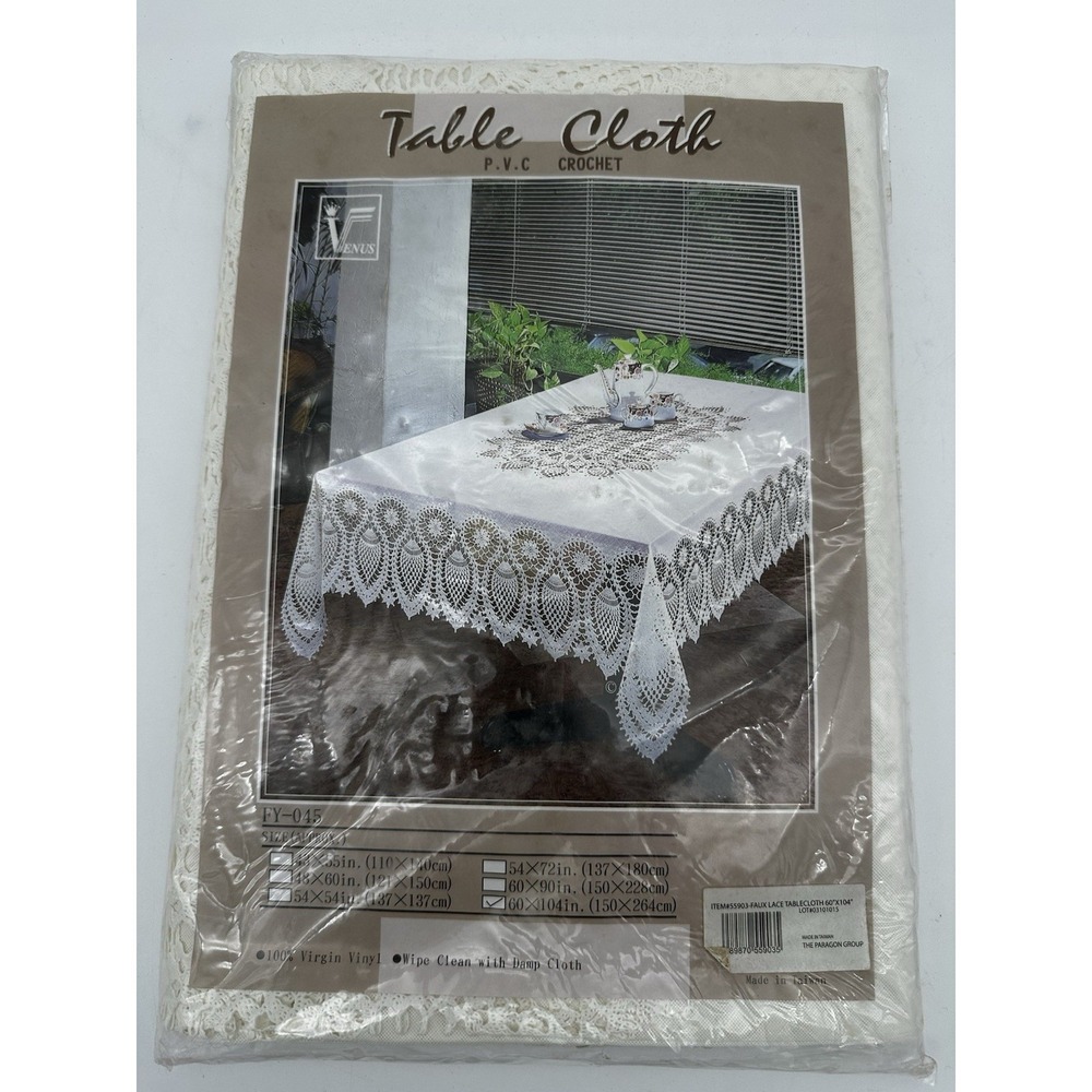 Cottagecore Vgt Venus Crochet Vinyl‎ Lace Table Cloth NEW 60"x 104" NEW